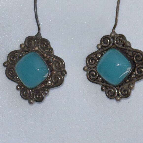 Vintage sajen silver 925 & blue stone latch back dangle earrings - Picture 1 of 10